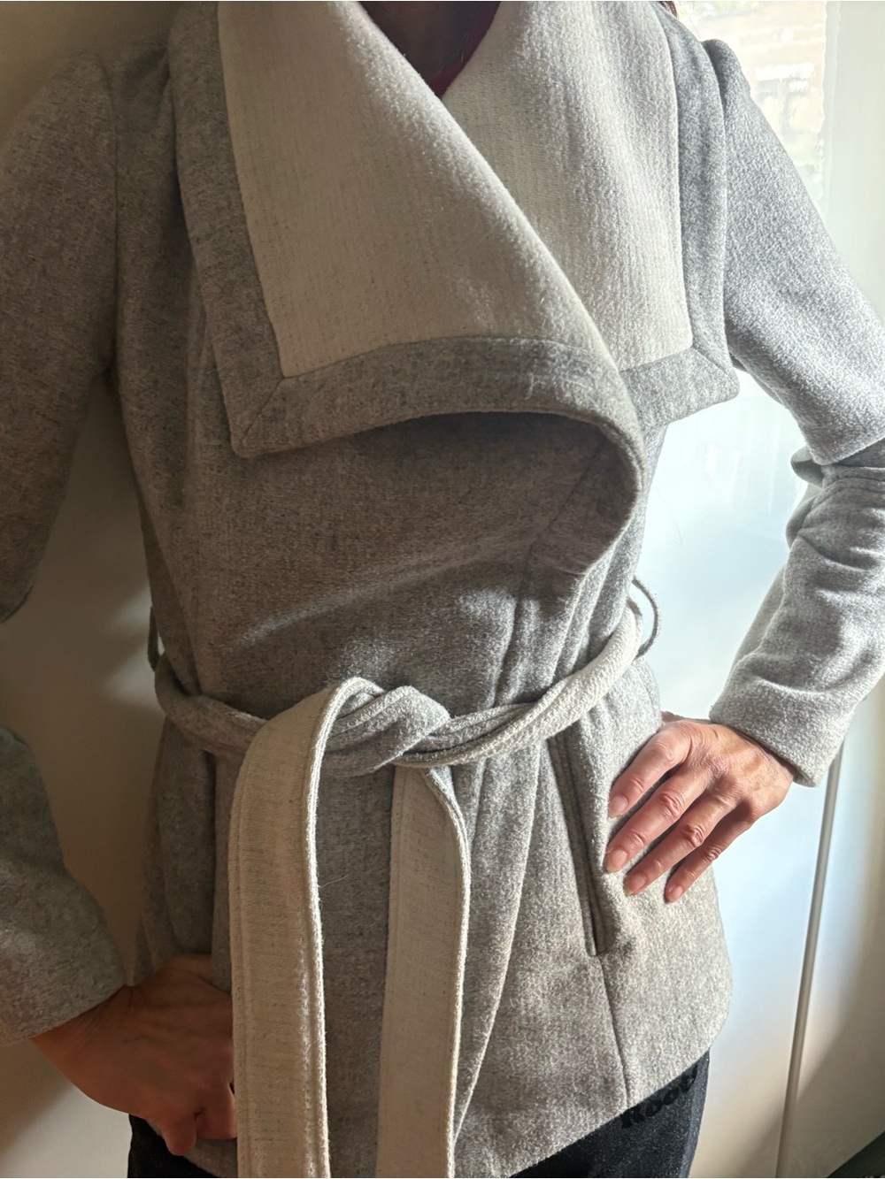 BCBGeneration Light Gray Shawl Collar Belted Trench Coat